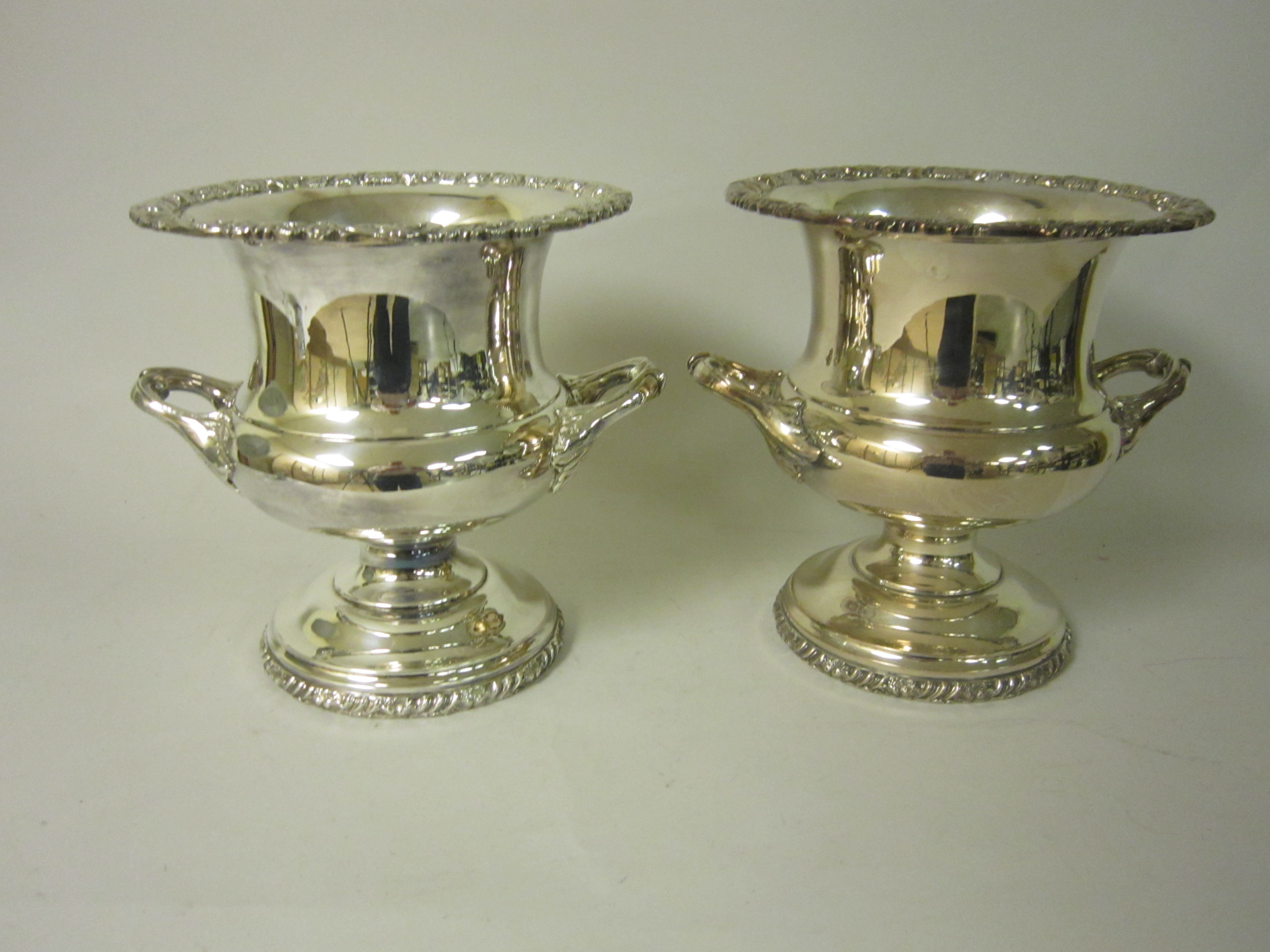 Pair of plated two handled Wine Coolers with foliate and scroll rims, 10in - Image 2 of 2