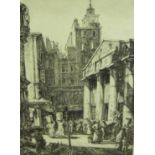 HENRY RUSHBURY. A street scene with figures, pencil signed, etching, Pl. 81/2 x 6 in; an etching