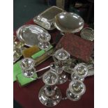 A Collection of Plated Items including entree dishes and covers, egg cup stand, napkin rings,