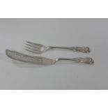 A Victorian silver Fish Knife and Fork, kings pattern with pierced blade, London 1849