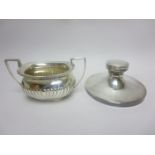 A George V silver two handled boat shape Sugar Bowl with gadroon embossing, Sheffield 1914, and a