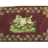 A woolwork Fireside Rug with a scene of a dog, 29 x 51in, circa 1910 and a pair of Tapestry Panels