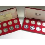 Two sets of 1977 silver proof British and Commonwealth Crowns, to comemorate the Queens Jubilee,