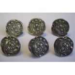 A set of six Art Nouveau silver Buttons embossed lily of the valley, Birmingham 1903
