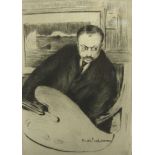 ALLAN OSTERLIND. Portrait of the artist Maxime Maufre holding a palette board, standing in front