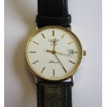 A Longines Quartz Présence Wristwatch the white circular dial with applied gold baton hourly