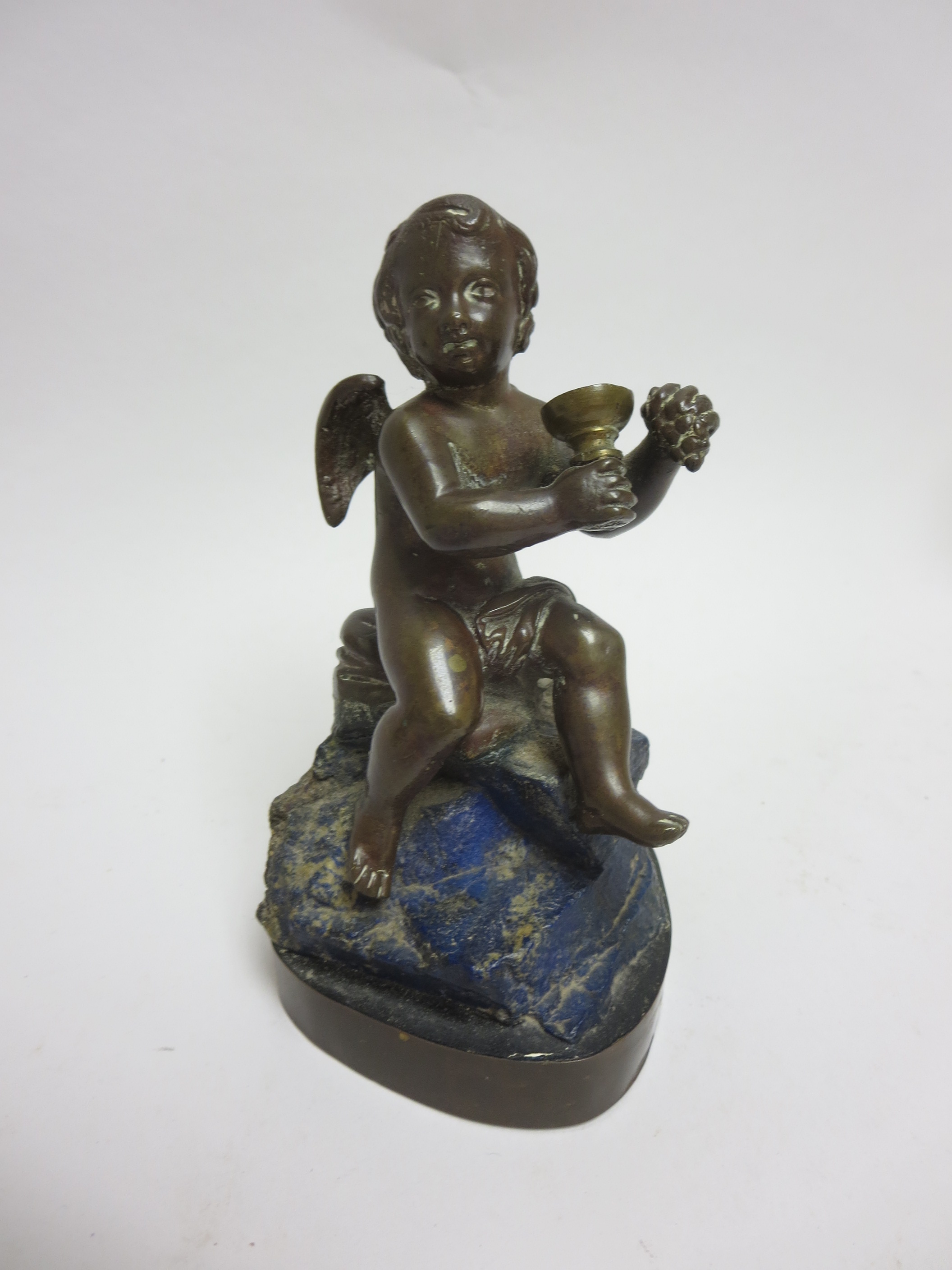 A bronze Figure of Bacchus seated on a lapis rock and shaped square base, 6in - Image 2 of 2