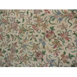 Pair of English crewelwork Curtains or Bed Hangings. Soft polychrome leaves and flowers worked in