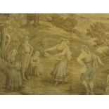 A French machine made Tapestry of an Arcadian scene with a castle and river in the background, circa