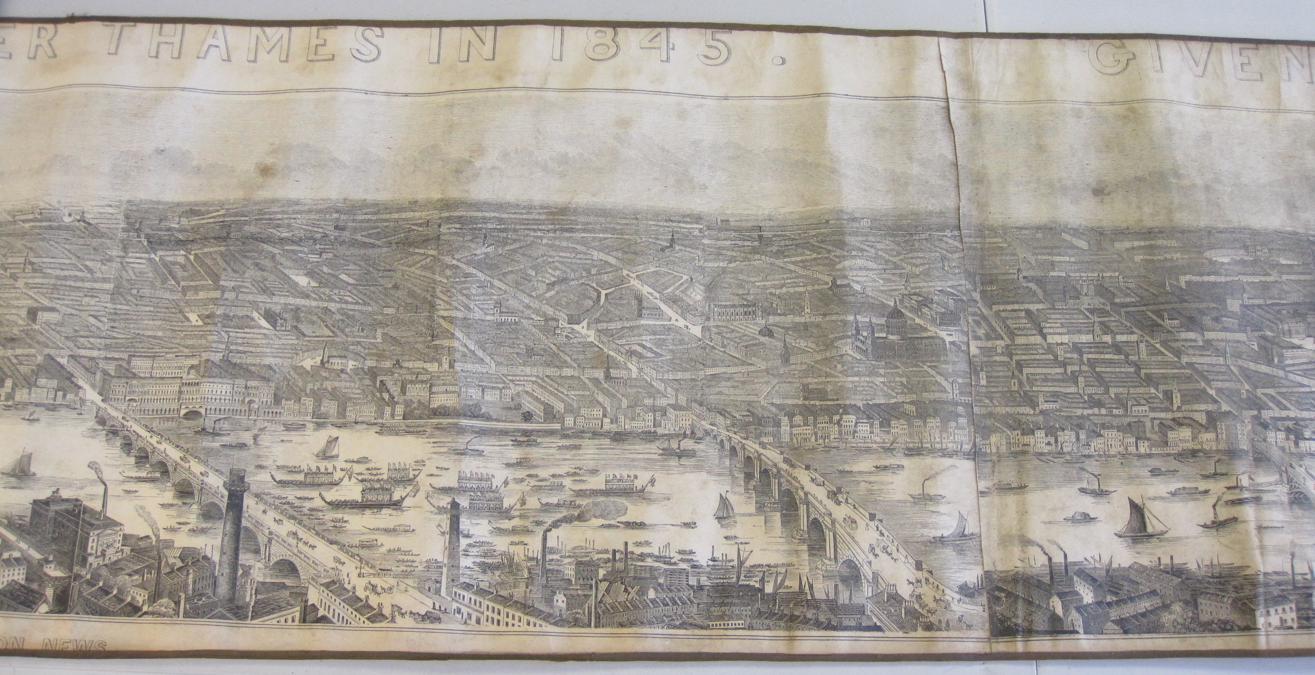 An Illustrated London News Panoramic View of River Thames dated 1845, SMYTH, laid on linen, 7 x 6in, - Image 2 of 4