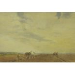 B.H. SAWBRIDGE. A Ploughing Team, signed, watercolour, 14 x 20 1/2 in