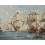 MONTAGUE DAWSON. The Battle of Trafalgar, reproduction in colours, pencil signed, published by