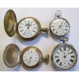 A Waltham Hunter Pocket Watch the white enamel dial with arabic numerals and subsidiary dial in gold