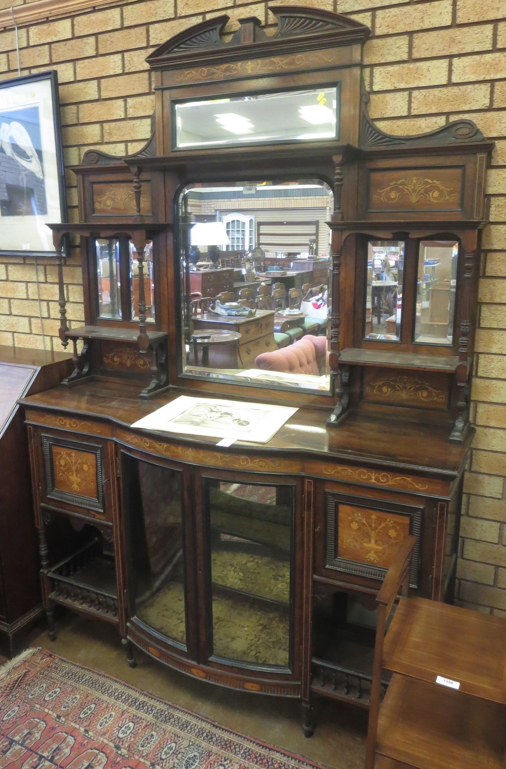 A Victorian rosewood and inlaid Credenza with mirror back, 7ft 6in H x 4ft 11in W