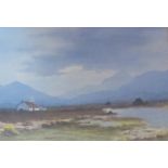 W.F. COOPER. Mountainous Landscape with view towards a croft, signed, watercolour, 10 x 14 in