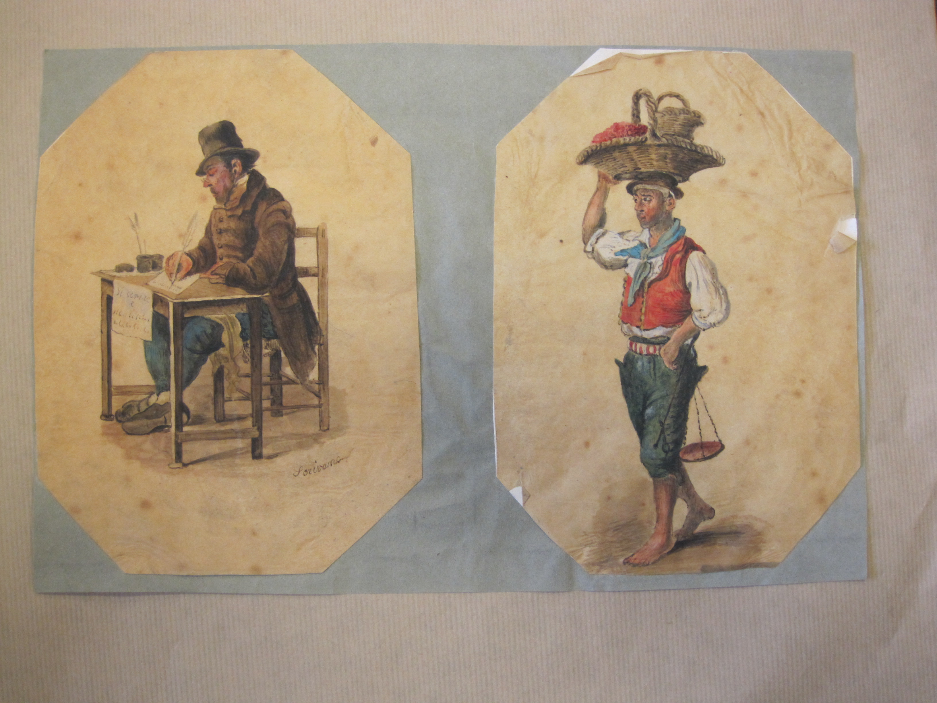 *SCROVAGGI (?) The Music Lesson, indistinctly signed, watercolour, unframed, 10 1/2 x 8 in;¦ and a - Image 2 of 2