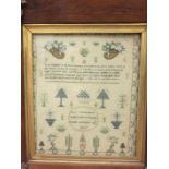 A George IV Needlework Sampler with verse and trees, etc, by Eliz Turnpenny, age 12 years, 1827,