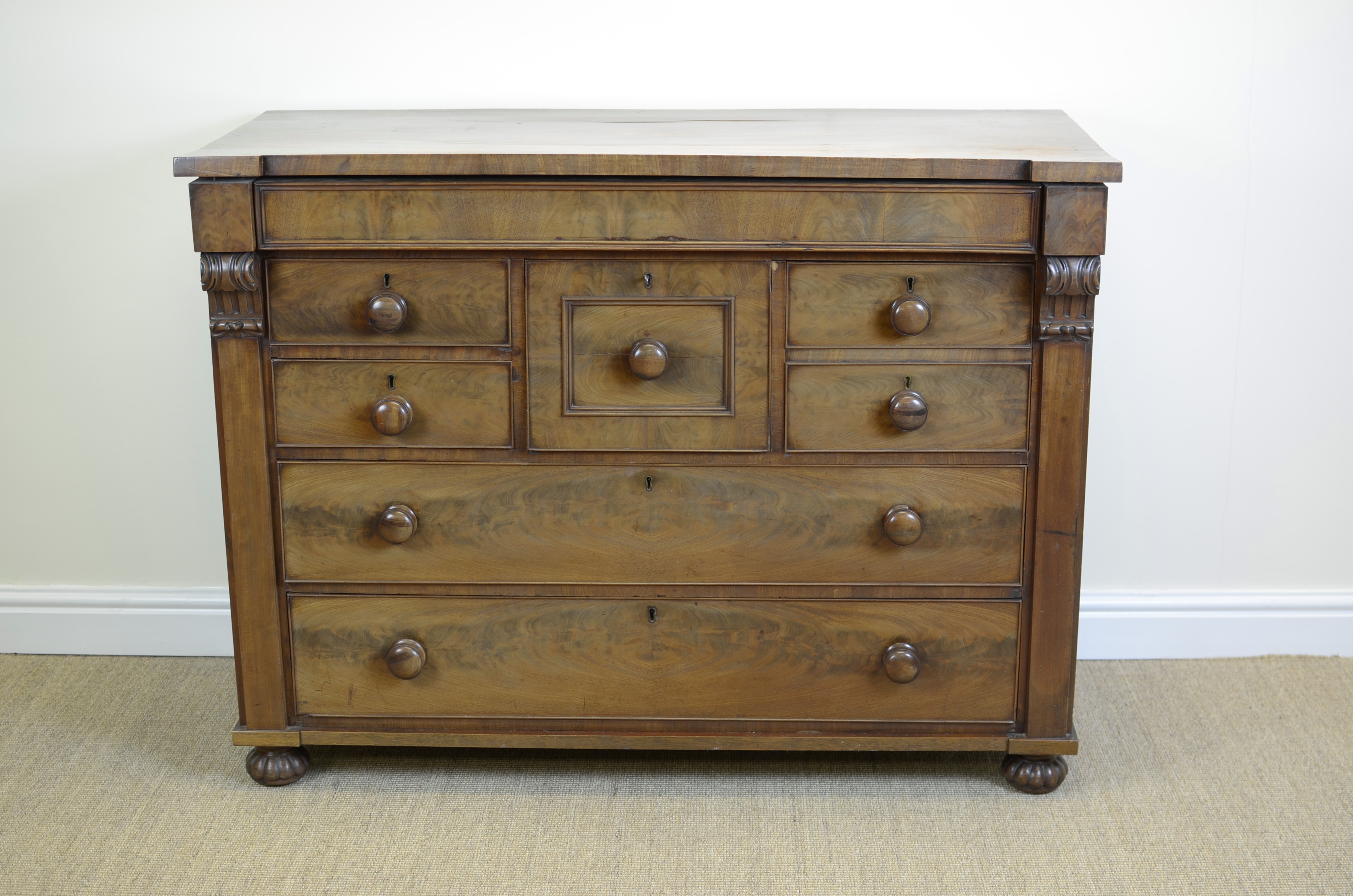 A Victorian mahogany Chest with concealed top drawer, two short drawers and two hat drawers, two - Image 2 of 2