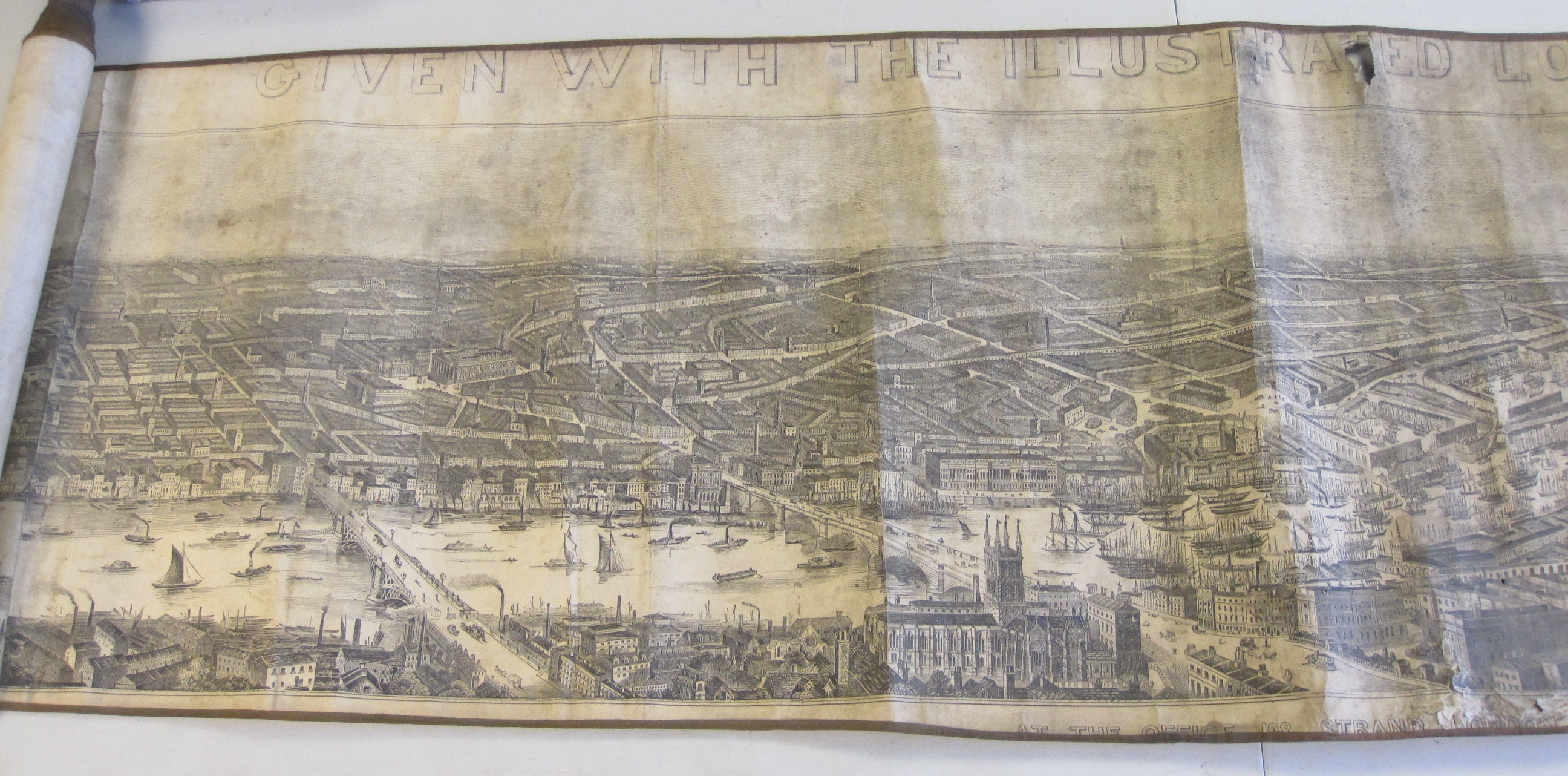 An Illustrated London News Panoramic View of River Thames dated 1845, SMYTH, laid on linen, 7 x 6in, - Image 3 of 4