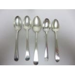 A Group of five George III silver Dessert Spoons, including Birmingham 1778, maker: E Sawyer,