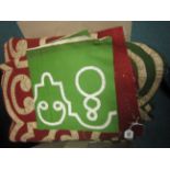 A quantity of French green and crimson baize and felt Curtains. Various styles. Box. With a group of