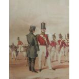 MICHAEL ANGELO HAYES R.H.A. Soldiers on a parade Ground, watercolour, shaped top, 13 x 10 in
