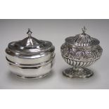 A Victorian silver faceted oval Tea Caddy with hinged lid, London 1899 and an Edward VII silver