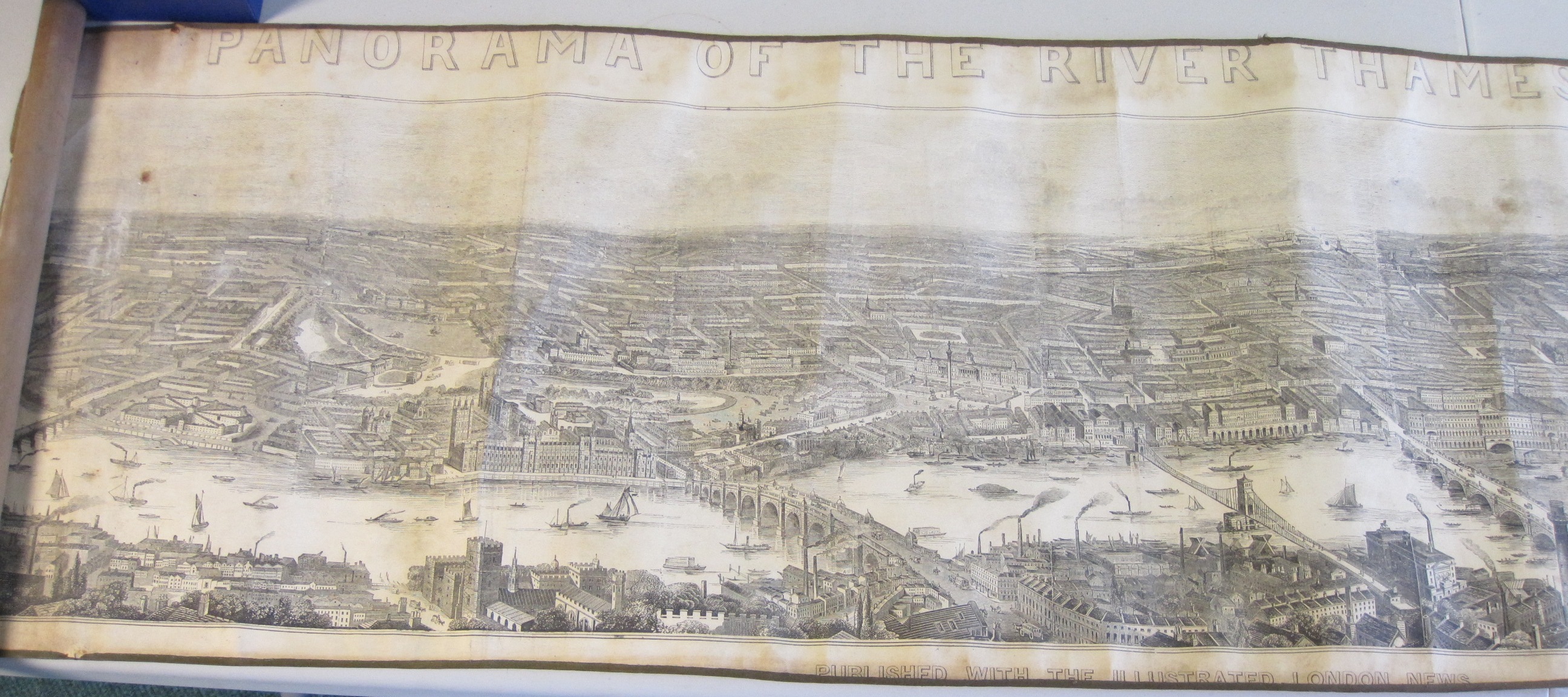 An Illustrated London News Panoramic View of River Thames dated 1845, SMYTH, laid on linen, 7 x 6in,