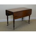 A 19th Century mahogany Pembroke Table with finely figured top, fitted single drawer on turned