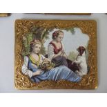 A group of gilt framed miniature Pictures, some with silk pictures, others with mid 19th Century