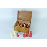 A 19th Century red and white bone Chess Set, A/F