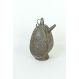 An unusual pine and steel Flask /Costrel of lozenge form
