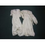Two cream satin 1930’s Wedding Dresses, one with clinging bias cut skirt, the other with a train and