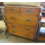 An early 19th Century brass mounted Military Campaign Chest of two short and three long drawers in