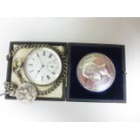 A Victorian silver cased Pocket Watch with white enamel dial and subsidiary seconds dial, lever