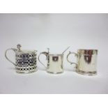 A Victorian silver miniature Mug, London 1886, and two drum Mustard Pots, Birmingham 1896 and