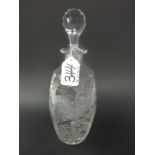 An engraved and etched Decanter and Stopper with carp and leafage designs, in the style of Stevens