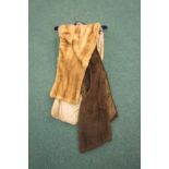 A pastel Mink Stole and a brown Fur Stole labelled Mawer & Collingham, Lincoln, and two fur Hats