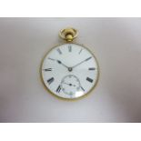 A Victorian 18ct gold cased Pocket Watch with white enamel dial and subsidiary seconds dial, lever