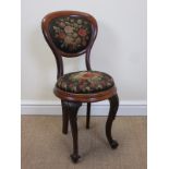 A Victorian rosewood framed Harp Chair with woolwork upholstered back and seat on carved cabriole