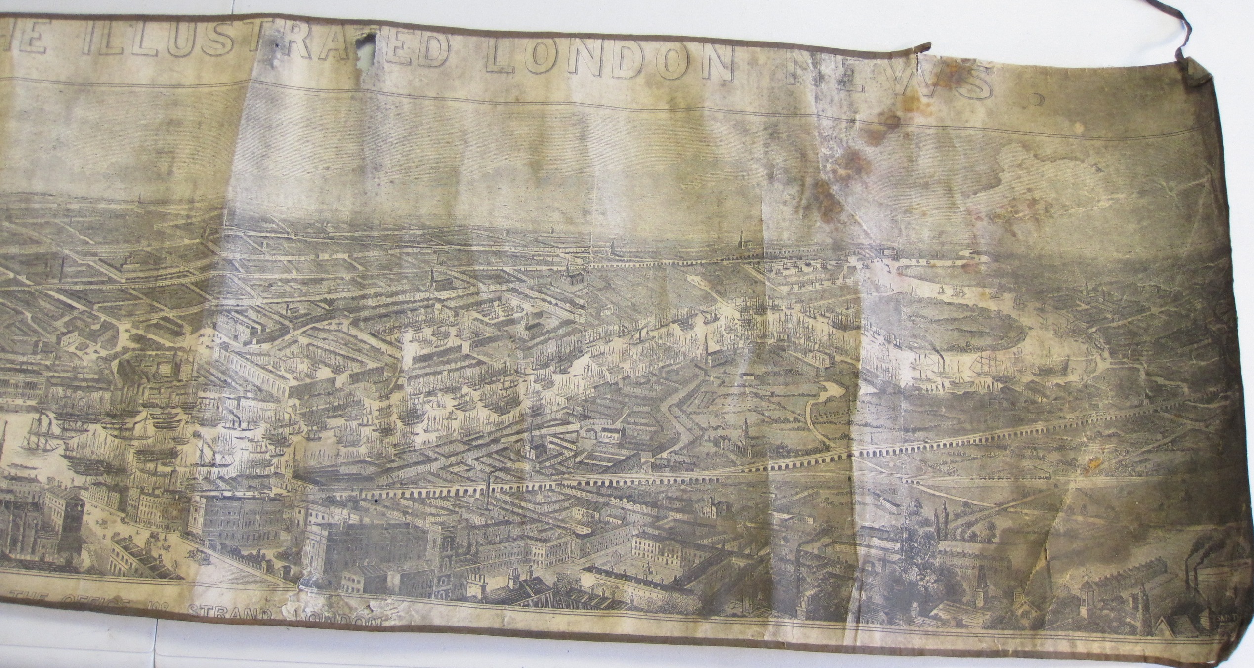 An Illustrated London News Panoramic View of River Thames dated 1845, SMYTH, laid on linen, 7 x 6in, - Image 4 of 4
