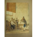 *SCROVAGGI (?) The Music Lesson, indistinctly signed, watercolour, unframed, 10 1/2 x 8 in;¦ and a