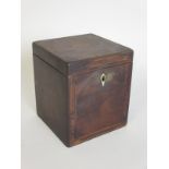 A Georgian mahogany and satinwood strung single division Tea Caddy with hinged lid, 5in H x 4in W