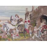 The Medieval Hunting Party. A polychrome embroidery. Framed and glazed. Circa 1870. From an Irish