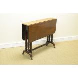 A Victorian walnut Sutherland Table on turned baluster supports and stretcher, 3ft W