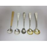 A Group of five Georgian silver Condiment Spoons, including early Birmingham, Hester Bateman and