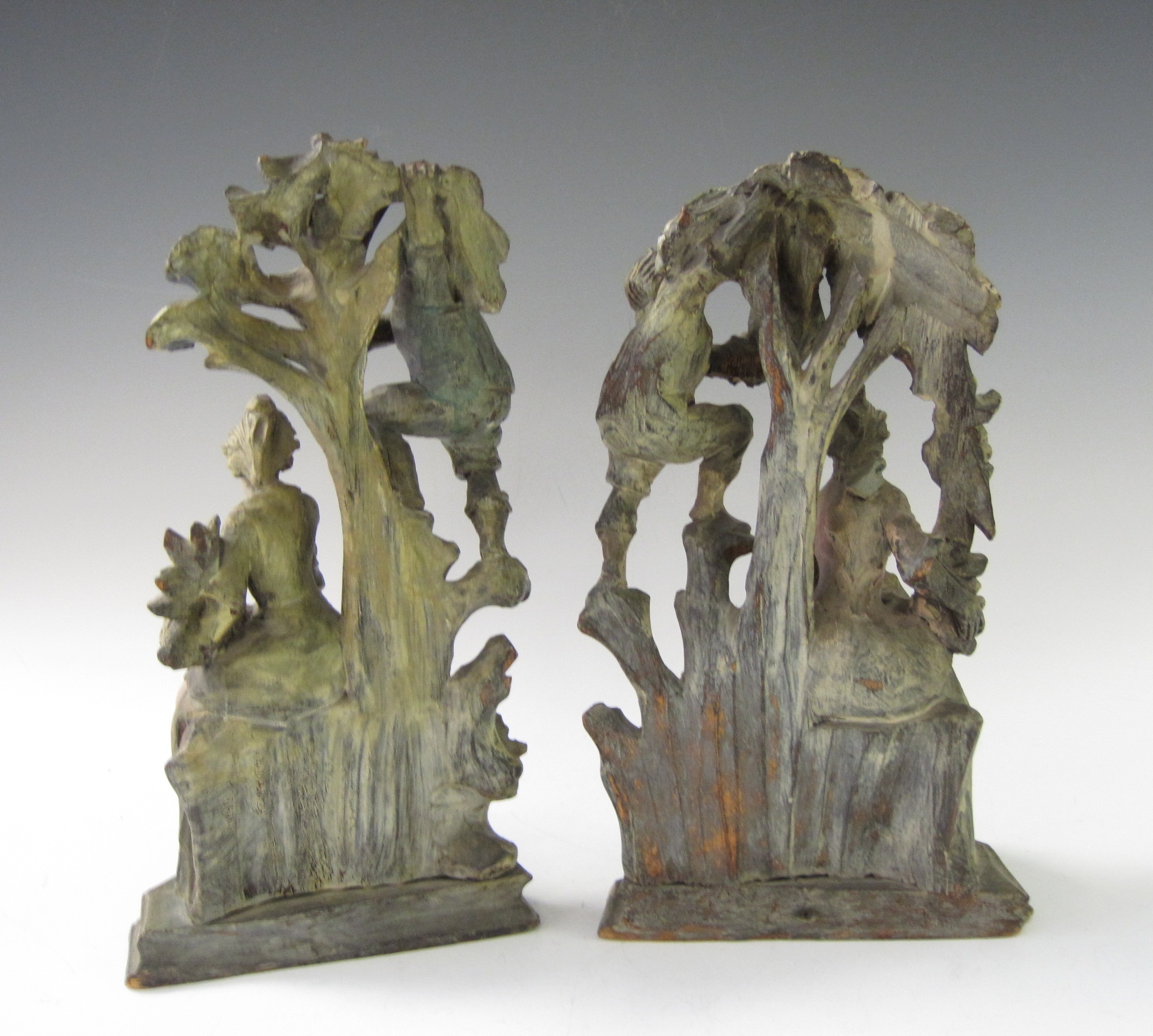 A pair of 18th Century style carved and painted limewood Figures, 11in - Image 4 of 5