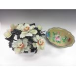 An Oriental hardstone Flower Arrangement incorporating candle holders, 13in and a Chinese