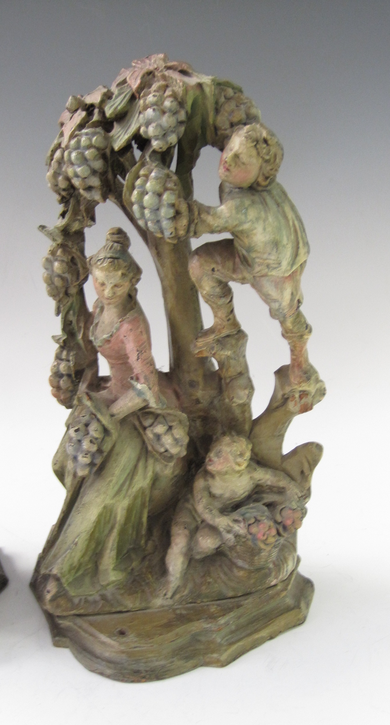 A pair of 18th Century style carved and painted limewood Figures, 11in - Image 3 of 5