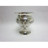 An Indian silver Bowl embossed reserves of figures, etc on pedestal base, 6 1/2in